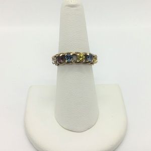 10k Yellow Gold Vintage Multi Stone Ring Size 7